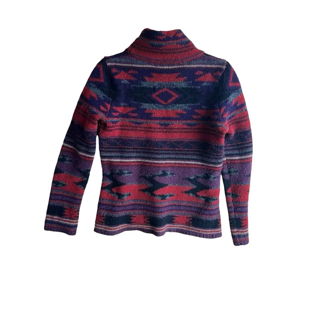 Fabulous Ralph Lauren 100% Lana Wool Aztec print turtle neck sweater M
